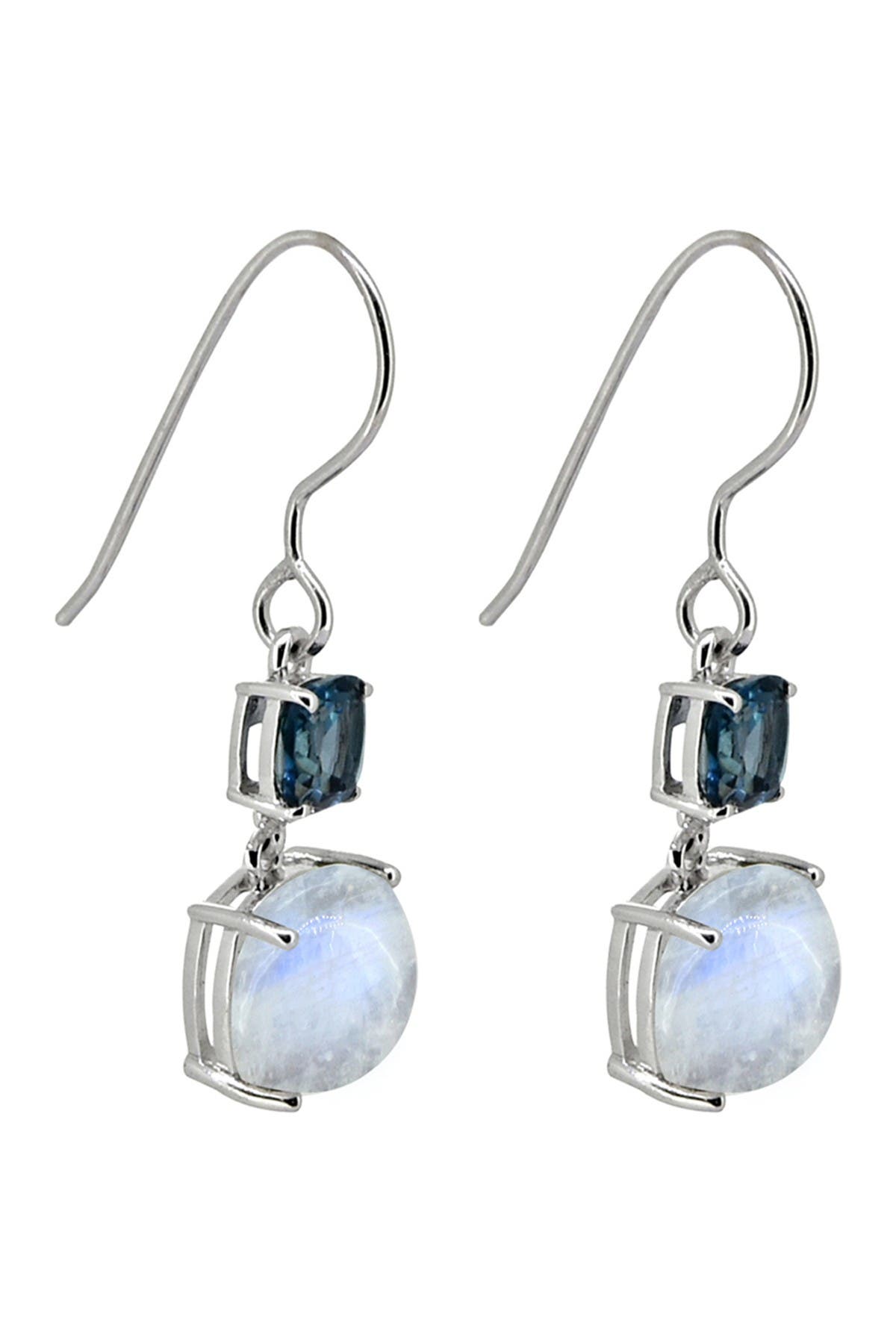 Blue Topaz gemstone earrings jewelry 2.16 925 Sterling Silver Rainbow moonstone